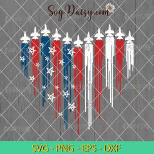 Fighter Jet Airplane American Flag Heart Svg, 4th Of July SVG