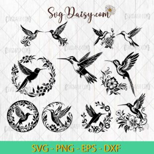 Hummingbird SVG Bundle, Flying Bird SVG, Hummingbird SVG, Hummingbird Flowers SVG