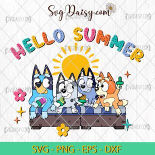 Bluey Hello Summer Vacation Cartoon SVG, Bluey SVG, Summer SVG