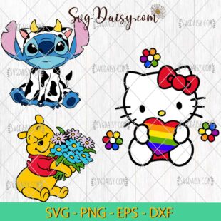 Cartoon SVG Free, Hello Kitty LGBT SVG, Stitch SVG, Pooh SVG Bundle