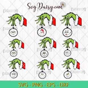 Hand Monogram Grinch Face Bundle SVG, Grinch Hand Christmas SVG