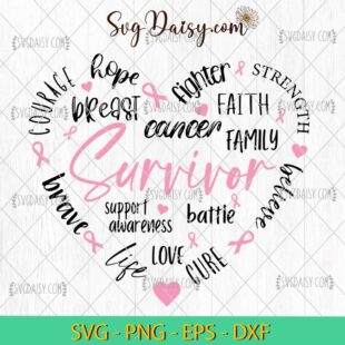 Heart Cancer Survivor SVG, Breast Cancer Pink Ribbon SVG