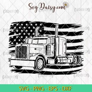 Semi Truck With Flag USA SVG, STruck Driver SVG