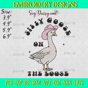 Silly Goose On The Loose Embroidery Design, Cowboy Goose Embroidery Design