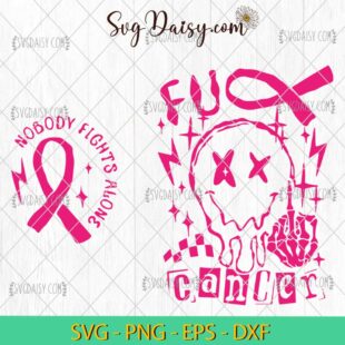 Skeleton Middle Finger Cancer Bundle SVG, Nobody Fights Alone Cancer Ribbon Bundle SVG