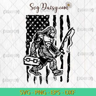 USA Flag Fishing Bigfoot SVG, Funny American Fishing SVG