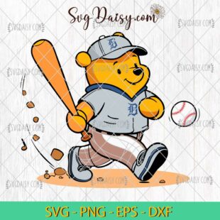 Winnie The Pooh Detroit Tigers Baseball SVG, MLB Teams SVG PNG DFX EPS