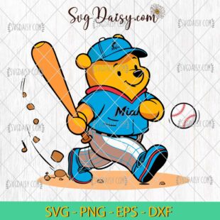 Winnie The Pooh Miami Marlins Baseball SVG, MLB Teams SVG PNG DFX EPS