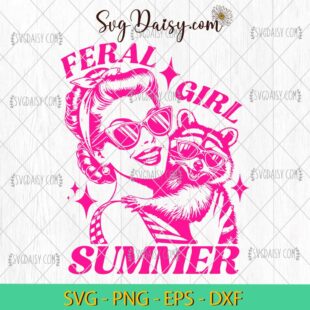 Feral Girl Summer SVG, Pink Girl And Raccoon Summer SVG