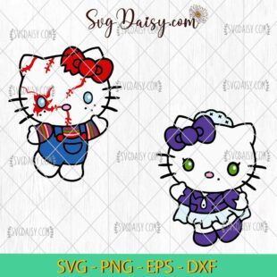 Hello Kitty Chucky And Tiffany Bundle SVG, Hello Kitty SVG, Halloween Bundle SVG