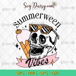 Summerween Vibes Skull Ice Cream Cone SVG, Summer Halloween SVG, Skull Halloween SVG