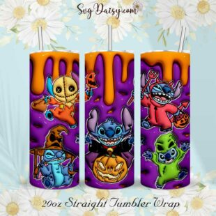 3D Stitch Horror Halloween Tumbler Wrap PNG, Stitch Halloween Tumbler Wrap PNG