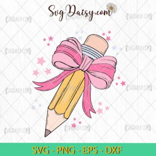 Coquette Pencil With Pink Bow Svg, Back To School Svg