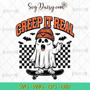 Creep It Real Halloween Ghost SVG, Ghost Skateboar Halloween SVG