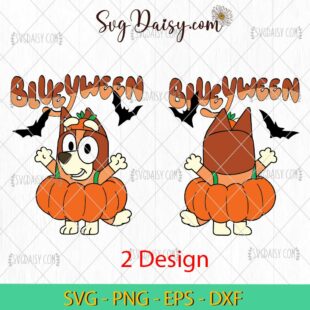 Cute Blueyween Halloween SVG, Bluey Bingo Halloween SVG, Cartoon Halloween SVG