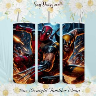 Deadpool And Wolverine 20oz Tumbler Wrap PNG, Marvel Movies 2024 Tumbler Wrap PNG