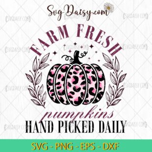 Farm Fresh Pumpkins Hand Picked Daily SVG, Pumpkins Pink Leopard SVG, Pumpkins Halloween SVG