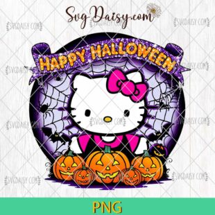 Happy Halloween Hello Kitty Pumpkin PNG, Spiderweb Hello Kitty PNG