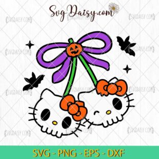 Hello Kitty Halloween Coquette Bow Cherry SVG, Hello Kitty Halloween SVG, Halloween SVG