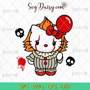 Hello Kitty Pennywise SVG, Hello Kitty Halloween SVG, Halloween SVG