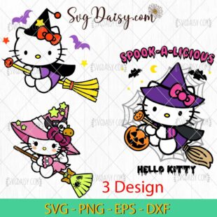 Hello Kitty Witch Halloween Bundle SVG, Hello Kitty Halloween SVG