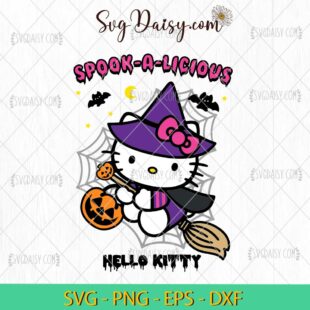 Hello Kitty Witch Halloween SVG, Hello Kitty Spooky SVG, Hello Kitty Halloween SVG