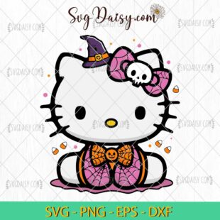 Hello Kitty Witch Hat SVG, Spiderweb Hello Kitty SVG, Hello Kitty Halloween SVG