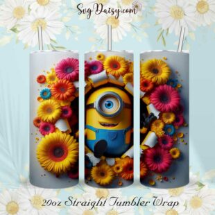 Minions Sunflower 3D Tumbler Wrap PNG