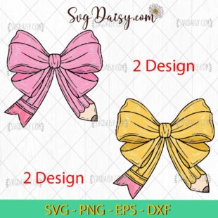 Pencil Bow SVG, Teacher Pencil Coquette Bow SVG, Back To School Bundle SVG