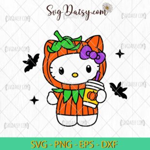 Pumpkin Spice Latte Hello Kitty SVG, Hello Kitty Halloween SVG, Halloween SVG