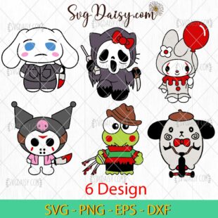 Sanrio Horror Movie Characters Bundle SVG, Kawaii Halloween SVG, Sanrio Horror Movie SVG