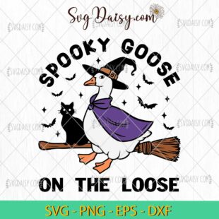 Spooky Goose On The Loose Black Cat SVG, Goose Witch Halloween SVG