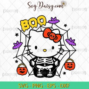 Boo Skeleton Hello Kitty SVG, Hello Kitty Halloween SVG, Kawaii Halloween SVG