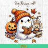 Cute Ghost Reading Book Halloween PNG, Ghost Coffee Book Halloween PNG