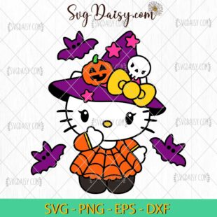 Cute Hello Kitty Witch SVG, Hello Kitty Halloween SVG, Kawaii Halloween SVG, Sanrio Halloween SVG