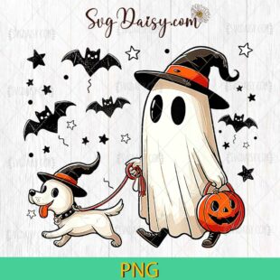 Ghost Walking Dog Spooky Season Halloween Coquette PNG, Ghost Walking Dog PNG