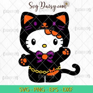 Hello Kitty Black Cat SVG, Hello Kitty Halloween SVG, Kawaii Halloween SVG