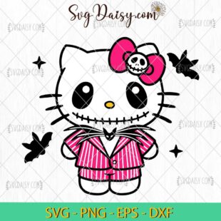 Hello Kitty Jack Skellington SVG, Hello Kitty Halloween SVG, Jack Skellington Kitty SVG