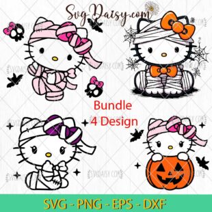 Hello Kitty Mummy Bundle SVG, Hello Kitty Halloween SVG, Kawaii Halloween SVG