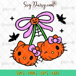 Hello Kitty Pumpkin Cherry Halloween SVG, Hello Kitty Halloween SVG, Kawaii Halloween SVG