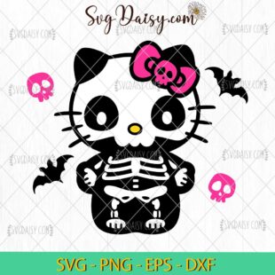 Hello Kitty Skeleton Halloween SVG, Hello Kitty Pink Skulls SVG, Hello Kitty Halloween SVG