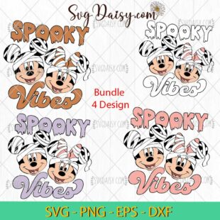 Mickey And Minnie Spooky Vibes SVG, Mickey And Minnie Skeleton SVG, Halloween Bundle SVG