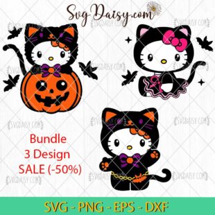 Hello Kitty Black Cat SVG Bundle, Hello Kitty Halloween SVG, Kawai Halloween SVG PNG DXF EPS