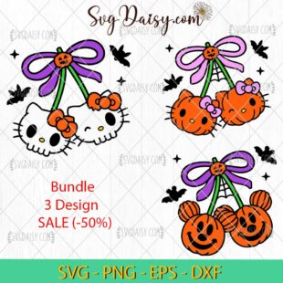 Hello Kitty Coquette Bow Cherry SVG Bundle, Hello Kitty Halloween SVG, Halloween SVG PNG EPS DXF