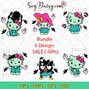 Hello Kitty Frankenstein SVG Bunlde, Sanrio Frankenstein SVG, Kawaii Halloween SVG PNG DXF EPS