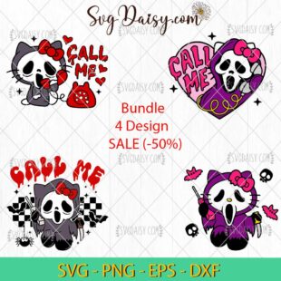 Hello Kitty Ghostface Scream Call Me SVG Bundle, Hello Kitty Halloween SVG, Halloween SVG PNG EPS DXF