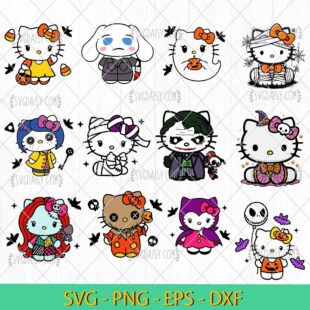 Hello Kitty Halloween SVG Bundle, Sanrio Halloween SVG, Halloween SVG PNG EPS DXF Bundle