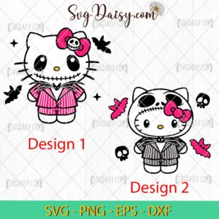 Hello Kitty Jack Skellington SVG Bundle, Hello Kitty Halloween SVG, Kawaii Halloween SVG PNG DXF EPS