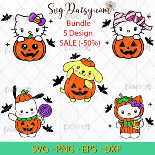 Hello Kitty Pumpkin Halloween SVG Bundle, Sanrio Pumpkin SVG, Hello Kitty Halloween SVG PNG EPS DXF