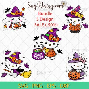 Hello Kitty Witch Halloween SVG Bundle, Sanrio Witch SVG, Hello Kitty Halloween SVG PNG EPS DXF